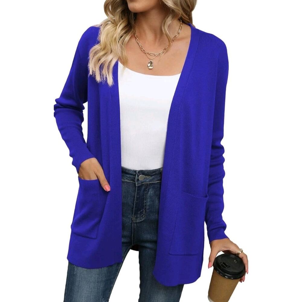 LILBETTER Womens Long Sleeve Open Front Cardigan Sweater Pockets Medium